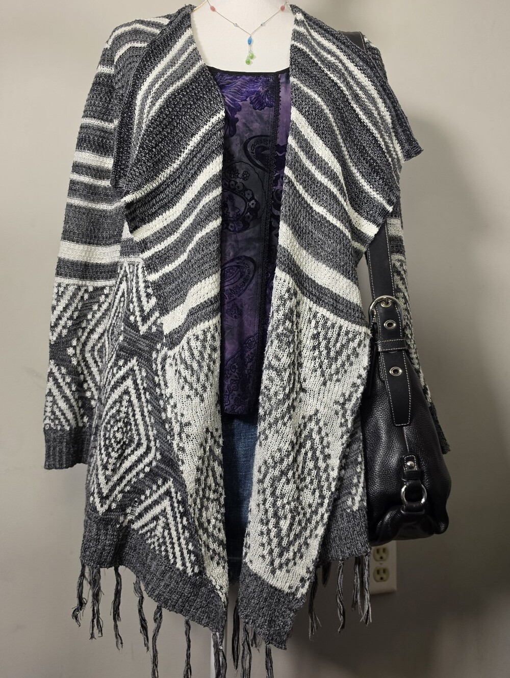 Iz Byer Geometric Knit Cardigan